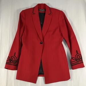 Kasper & Company ASL Blazer Jacket Womens 4P Red Wool Single Button Petite
